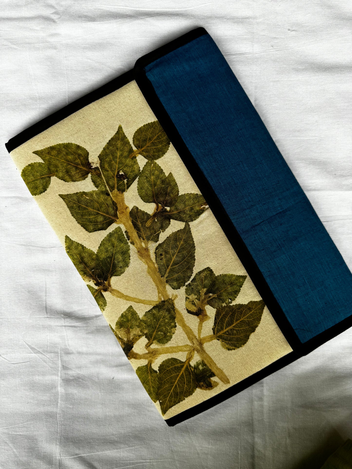 Eco leaf print on handloom cotton folder with inside pockets