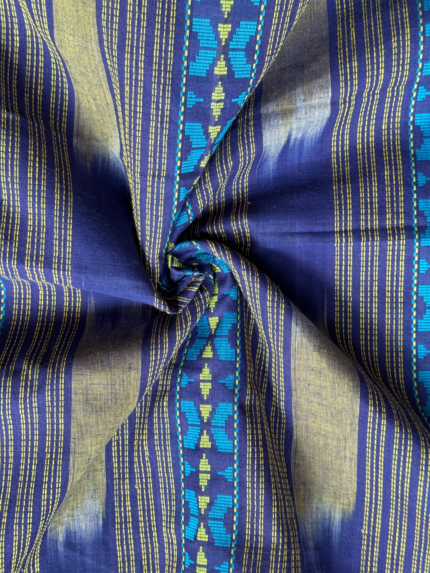 Blue stripes Chettinad cotton handloom yardage / saree