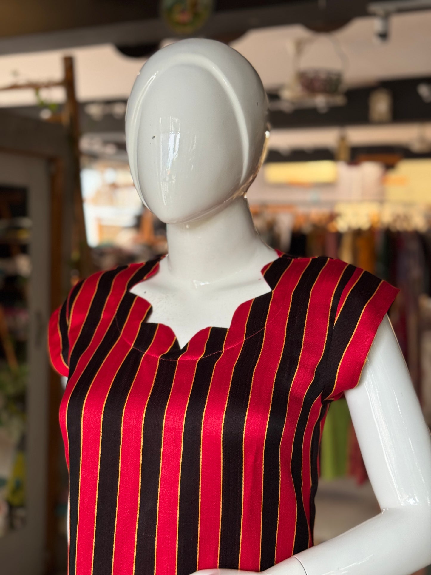 Mashru straight kurti in red and black stripes