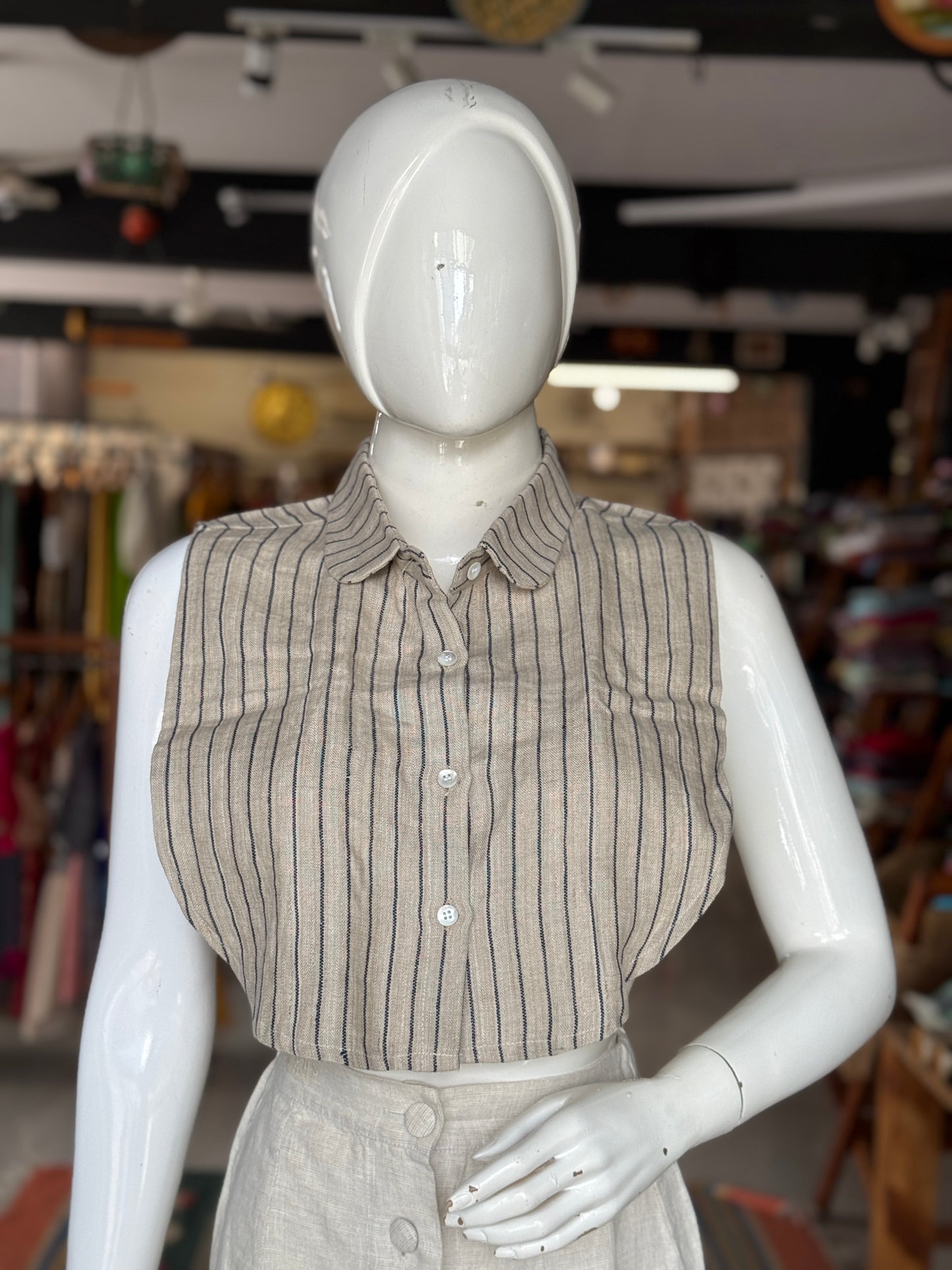 Stripes fake shirt collar / Dickey collar accessory in handloom linen