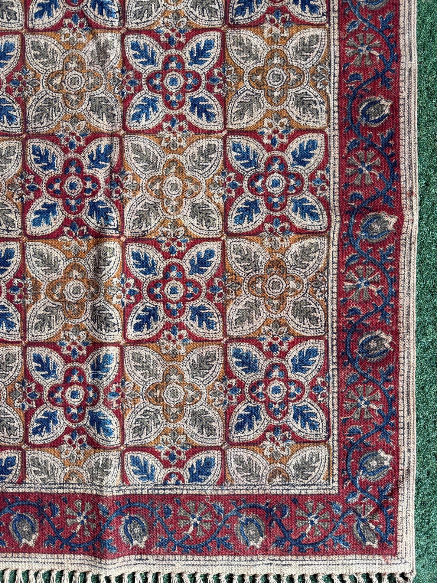 3 x 5 feet cotton Kalamkari hand block printed carpet