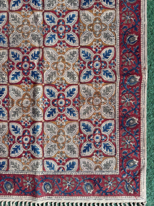 3 x 5 feet cotton Kalamkari hand block printed carpet