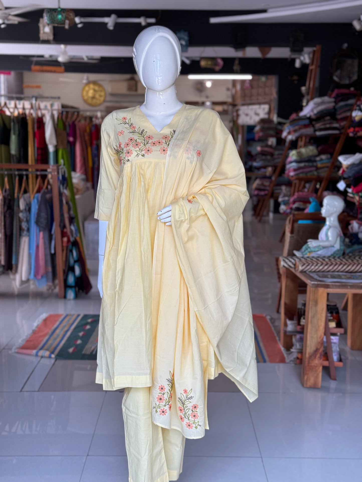 Hand embroidered empire line / Alia cut cotton 3 piece suit set - colour options available