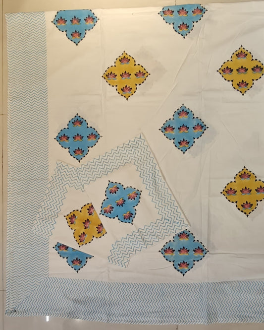 Super king hand block printed 108x108 inch bedsheet with 2 pillow cases - multiple designs available