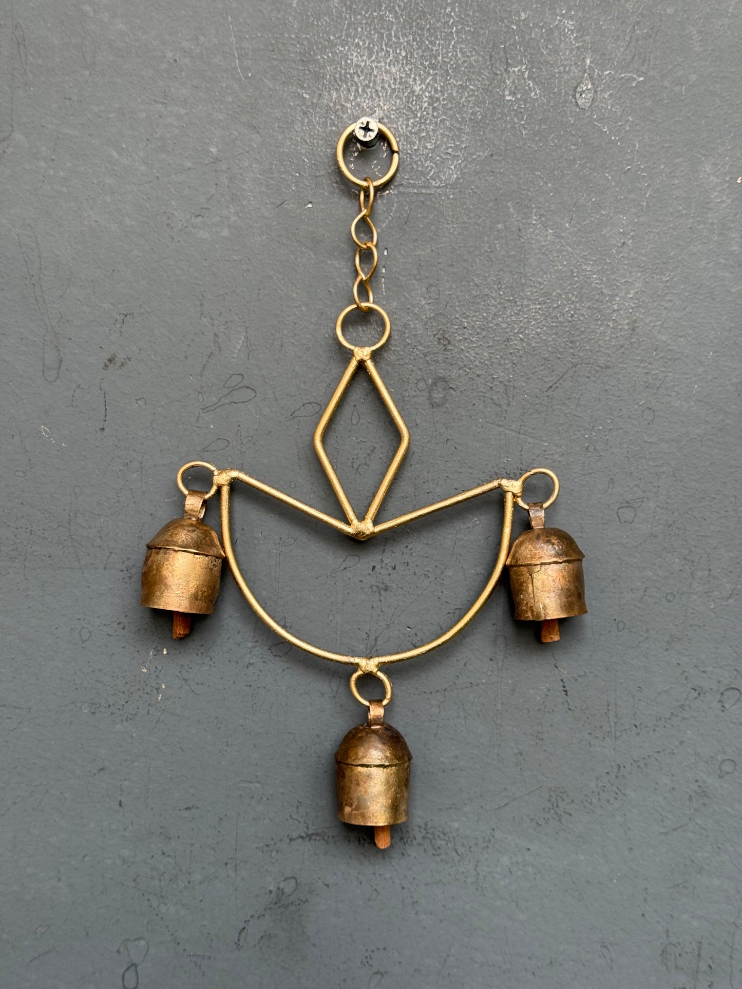 Diya / deepam  - copper handcrafted 3 bells hanging