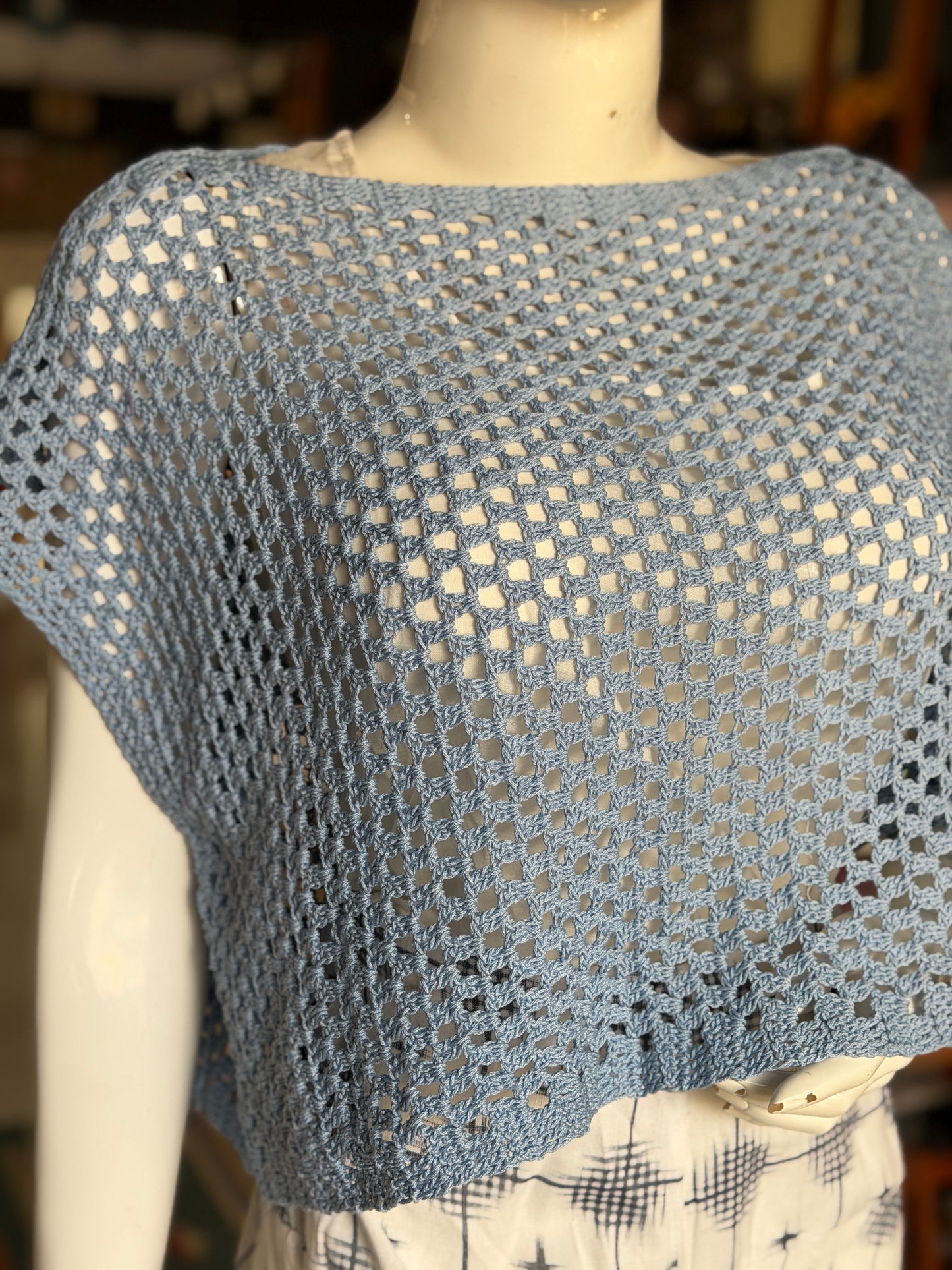Blue hand crocheted cotton top - free size