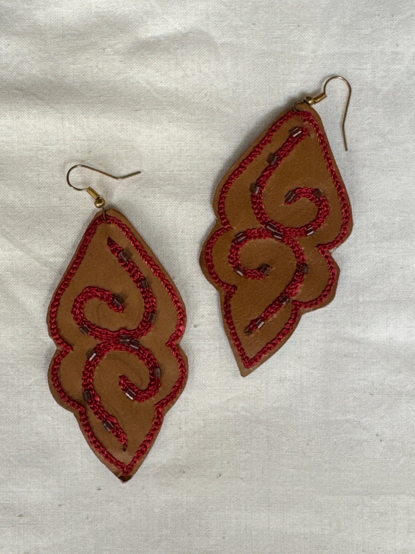 Leather with hand embroidery light weight earrings - shapes, designs and color choice available