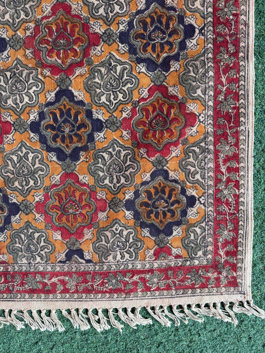 2 x 6 feet cotton Kalamkari hand block printed runner carpet / durrie