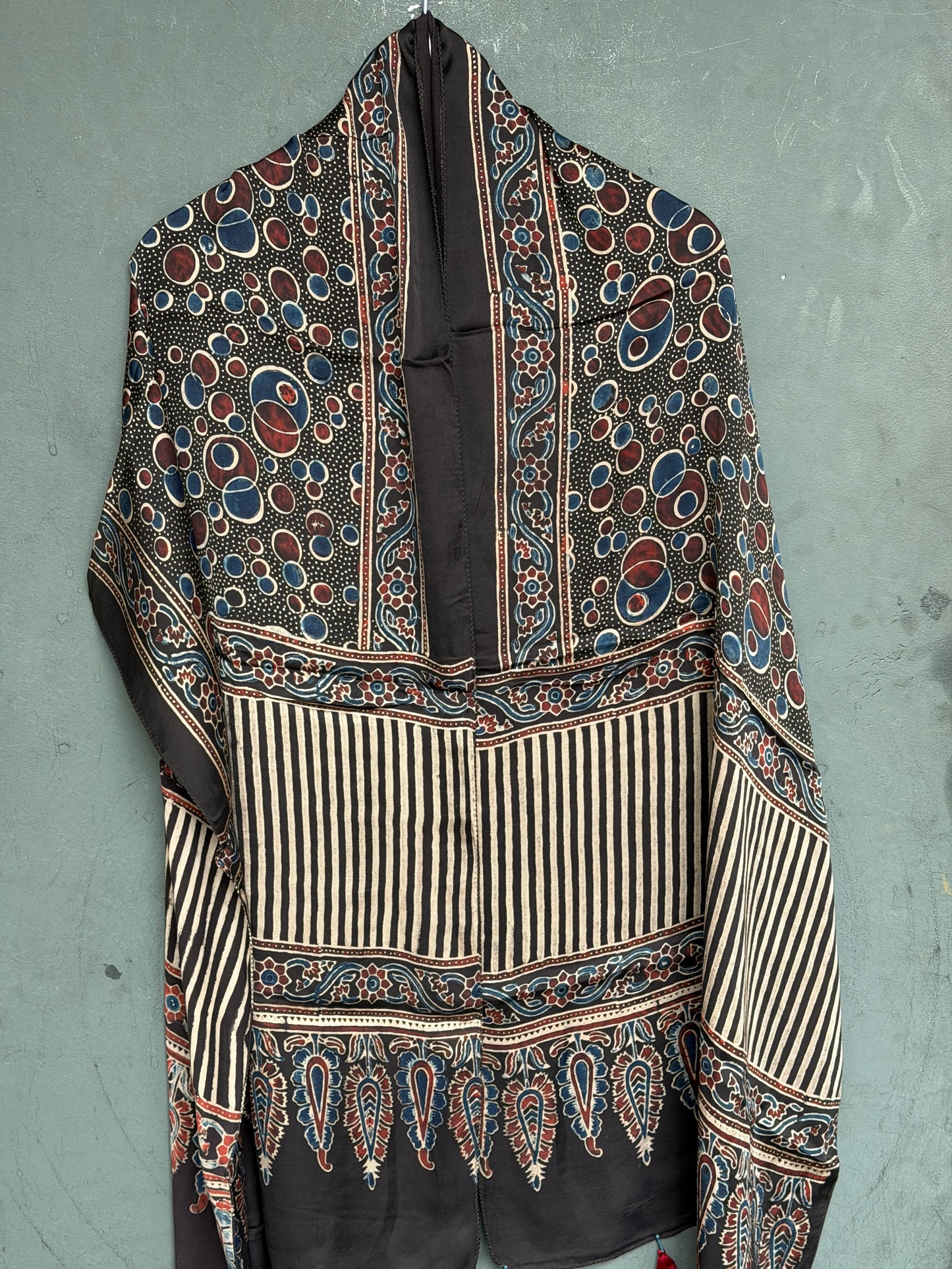 Black circles print Ajrakh hand block printed soft modal stole