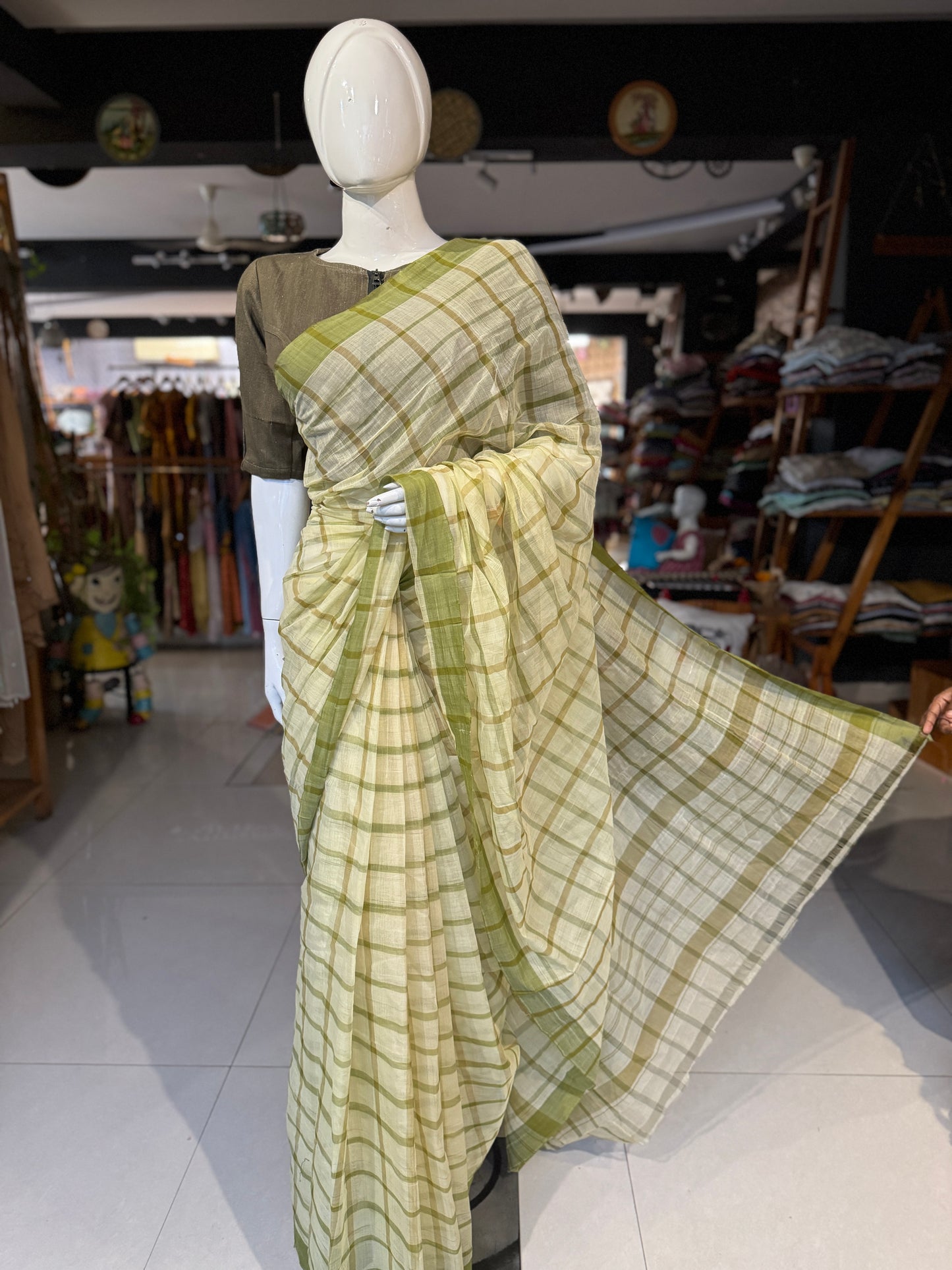 Checkered light weight soft handloom Bobbili cotton saree - multiple colors available