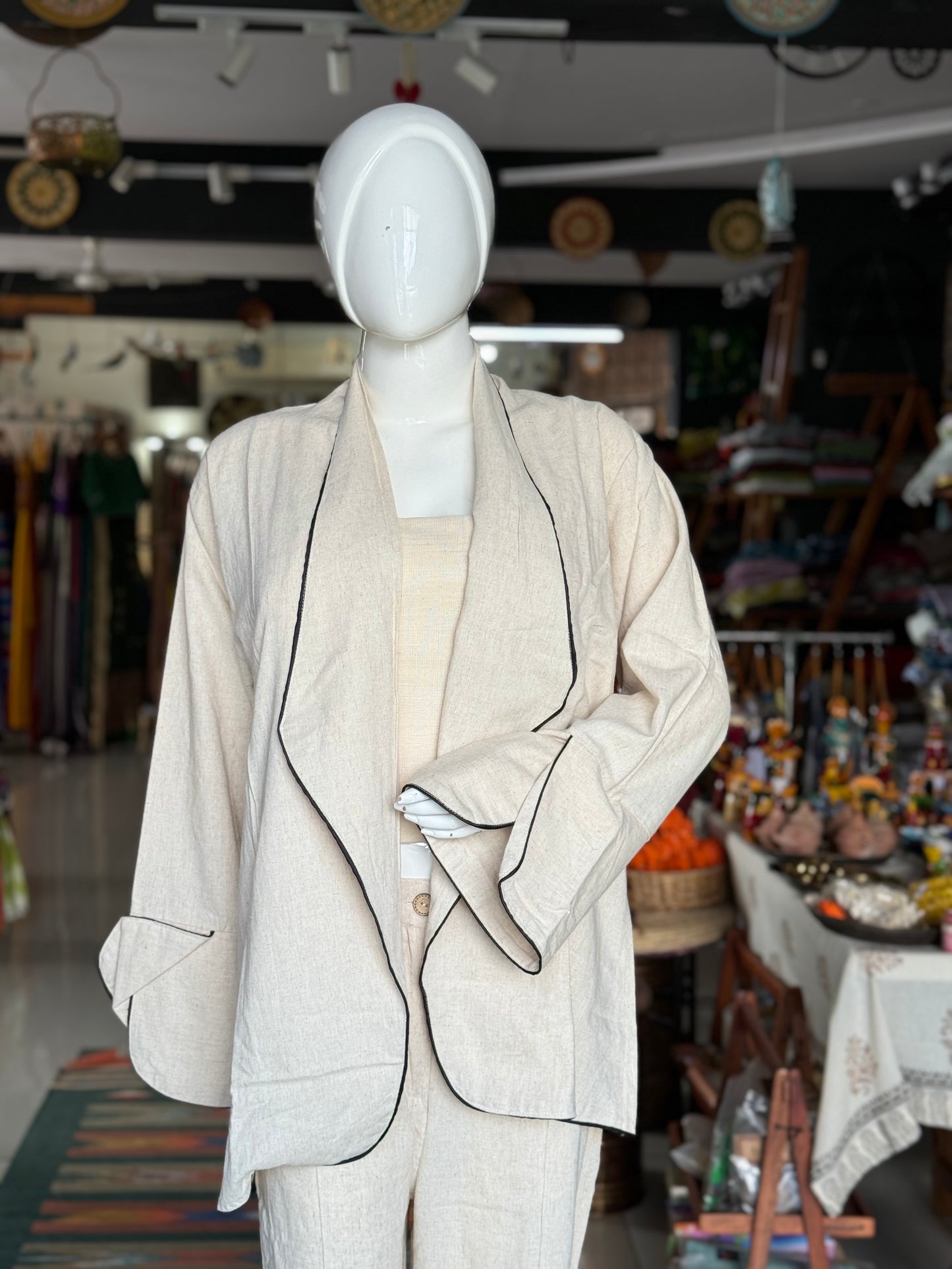 Kora cotton fancy sleeves and collar open cotton top and pants coord set