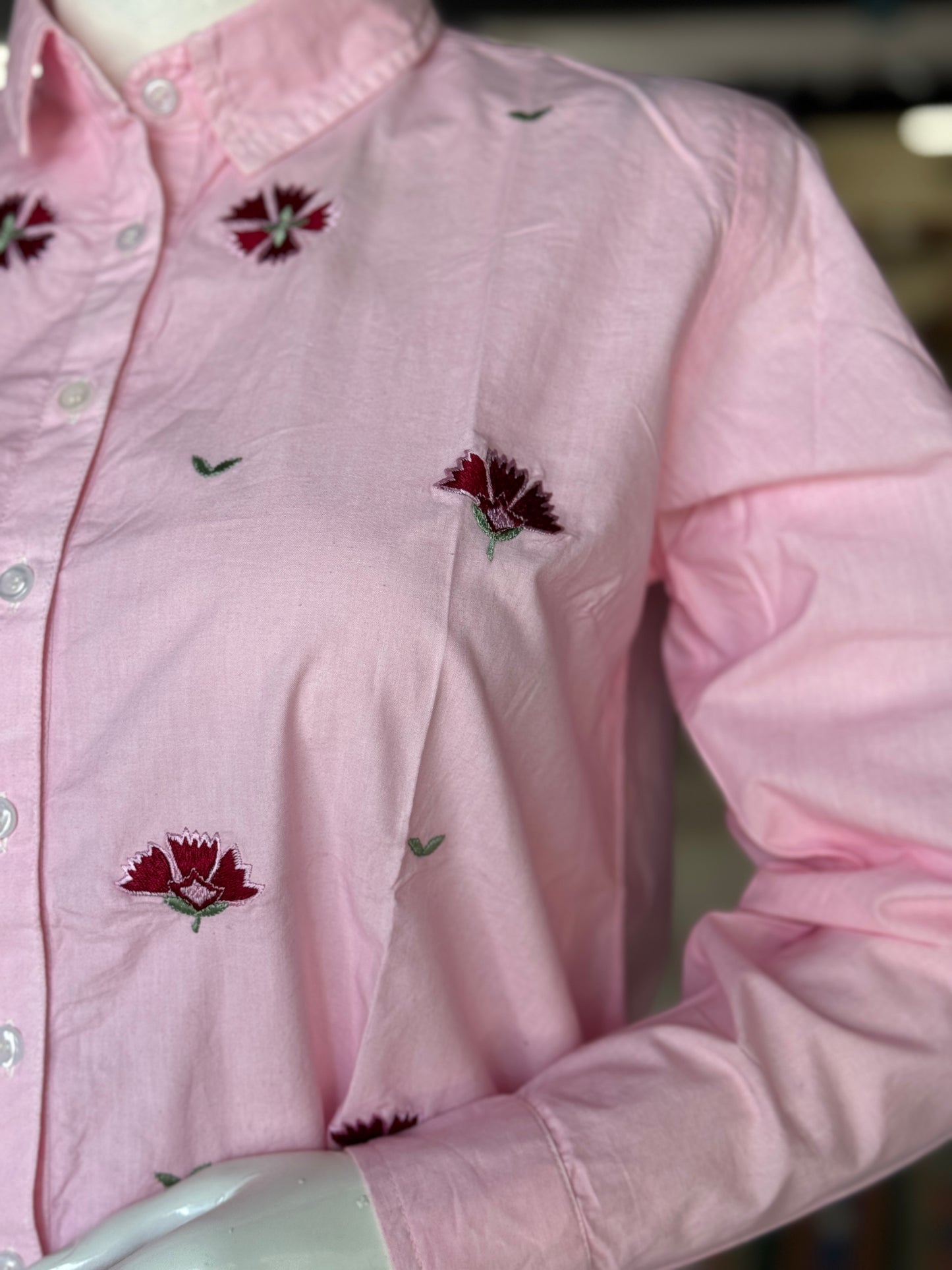 Pink embroidered flex cotton shirt for women