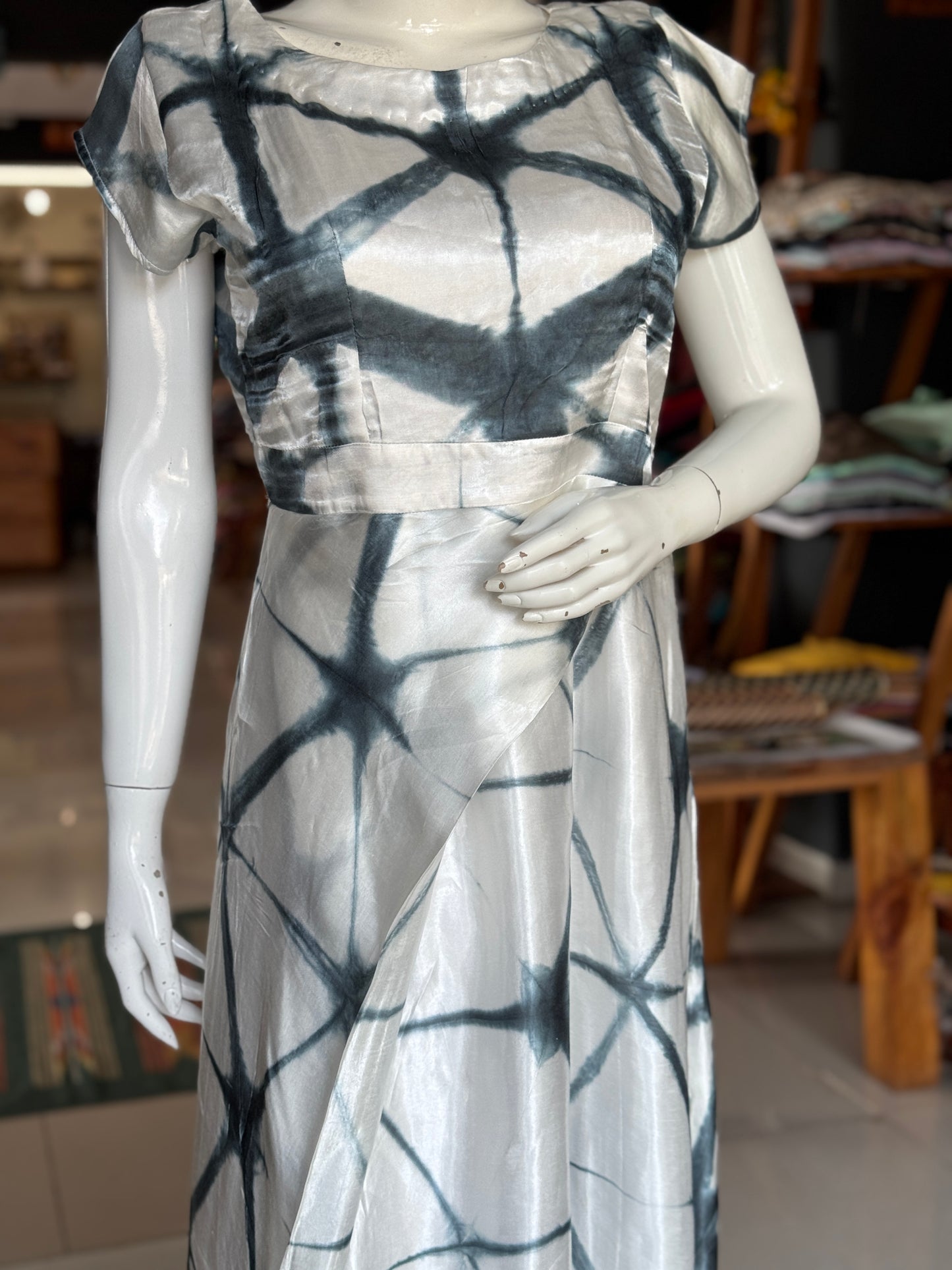 White and grey clamp dyed soft and flowy modal dress