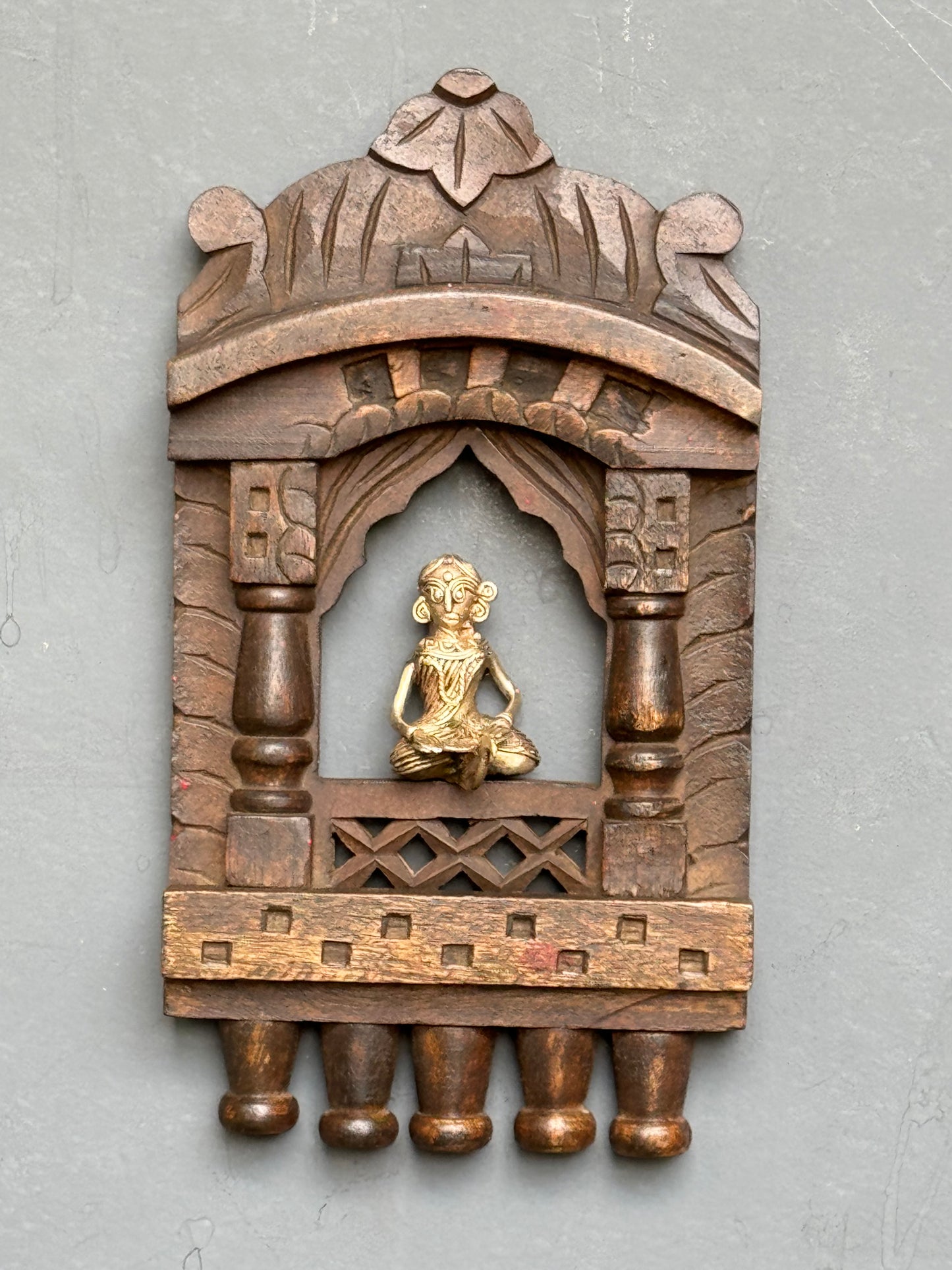 Jharokha in distress finish wood - hand crafted wall decor