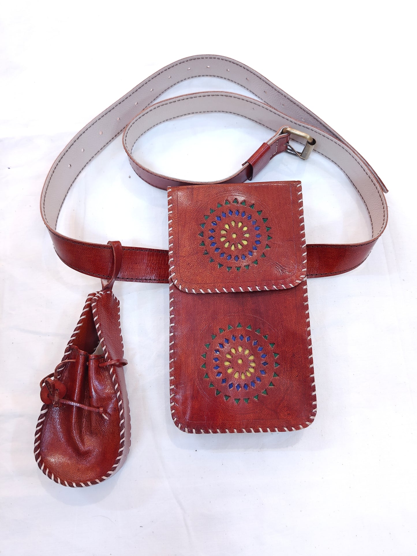 Phone fanny pouch plus key holder in handcrafted leather