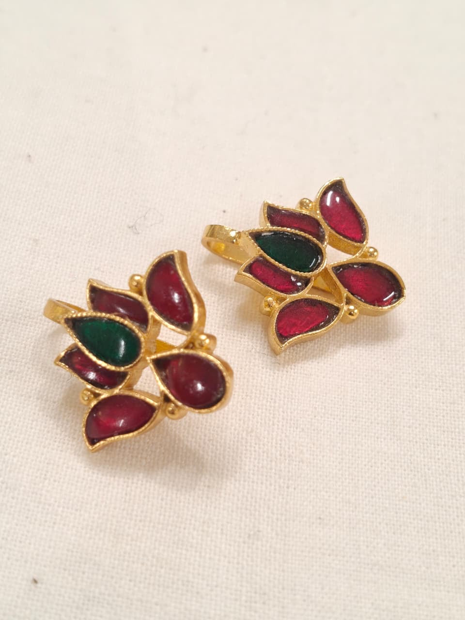 Lotus silver ear hooks / clip ons in sides Pink and centre green stones