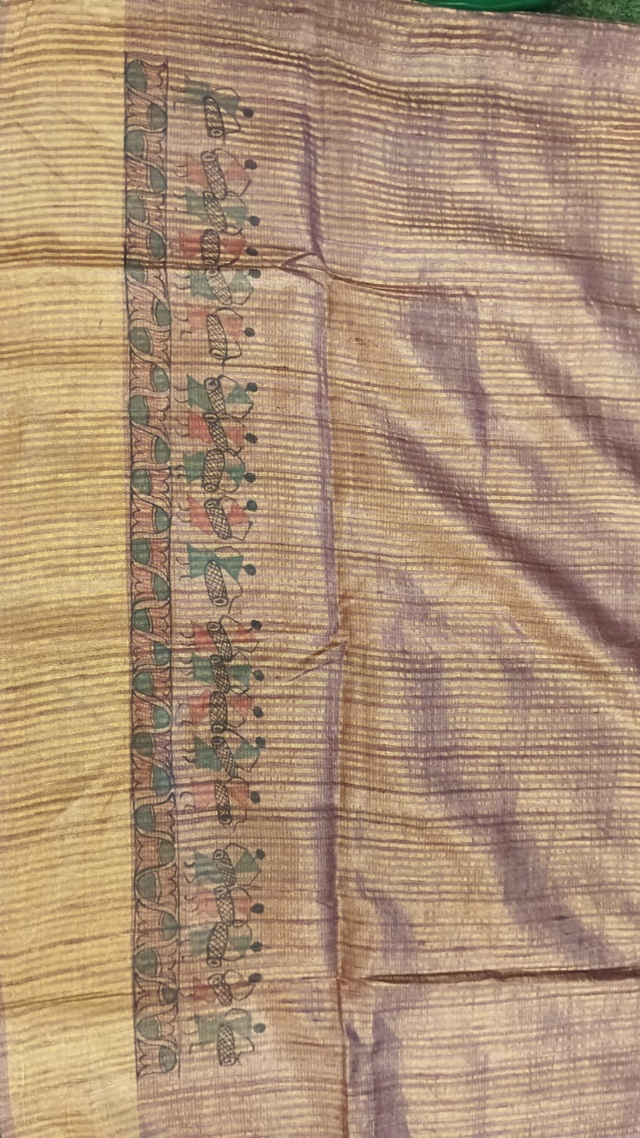 Mauve tone tussar silk hand woven, Warli hand painted saree