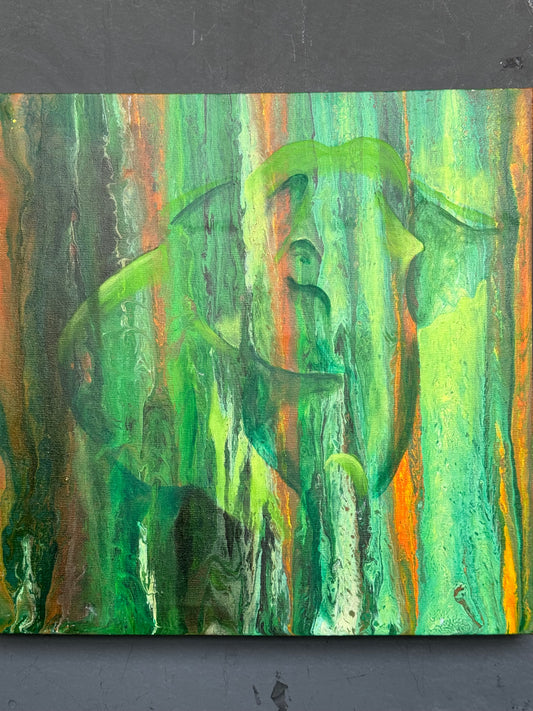 Elephant - acrylic colors painting on stretched canvas 18 x 18 inches