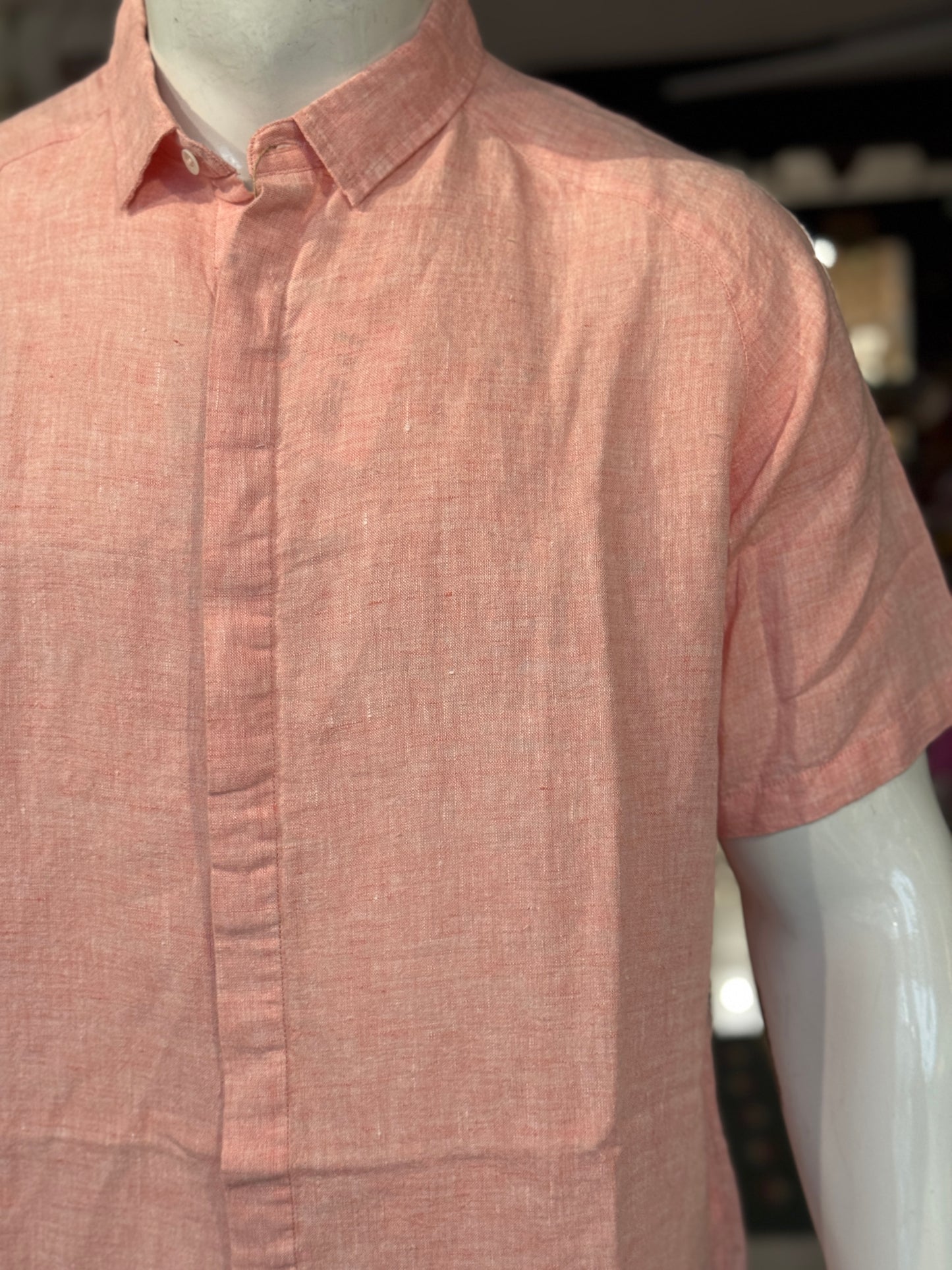 Light pink linen handwoven half sleeves shirt for men