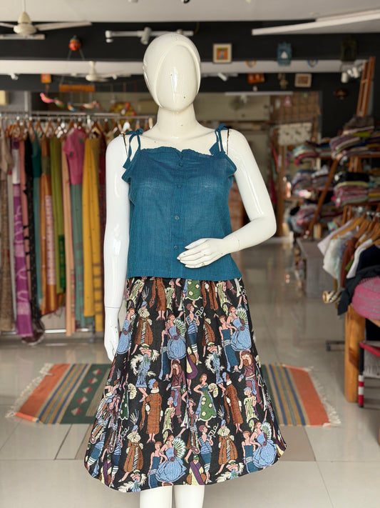 Costume party black jacquard midi skirt