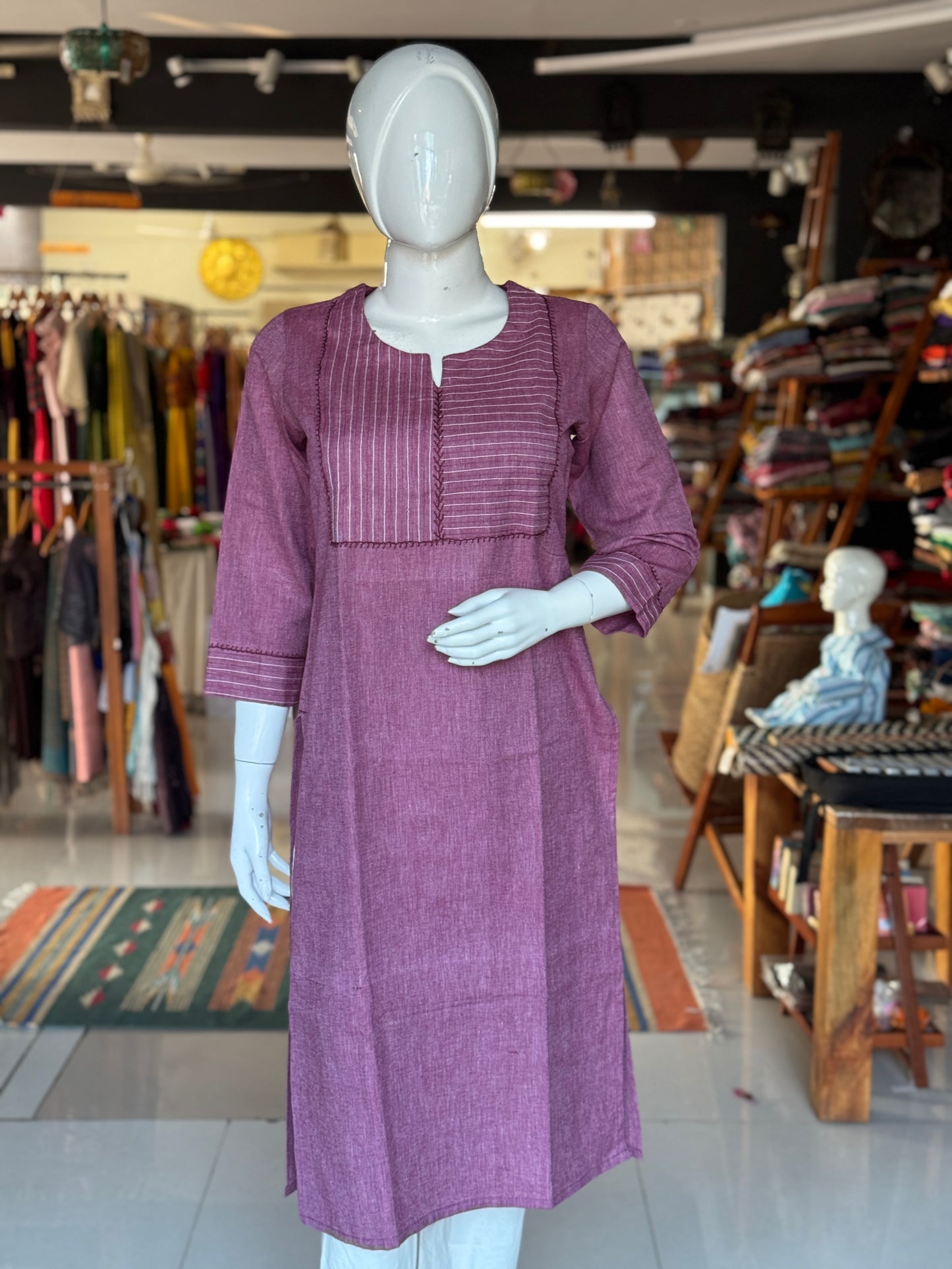 Fuchsia pink freedom fabric kurti - Hand spun, hand woven cotton
