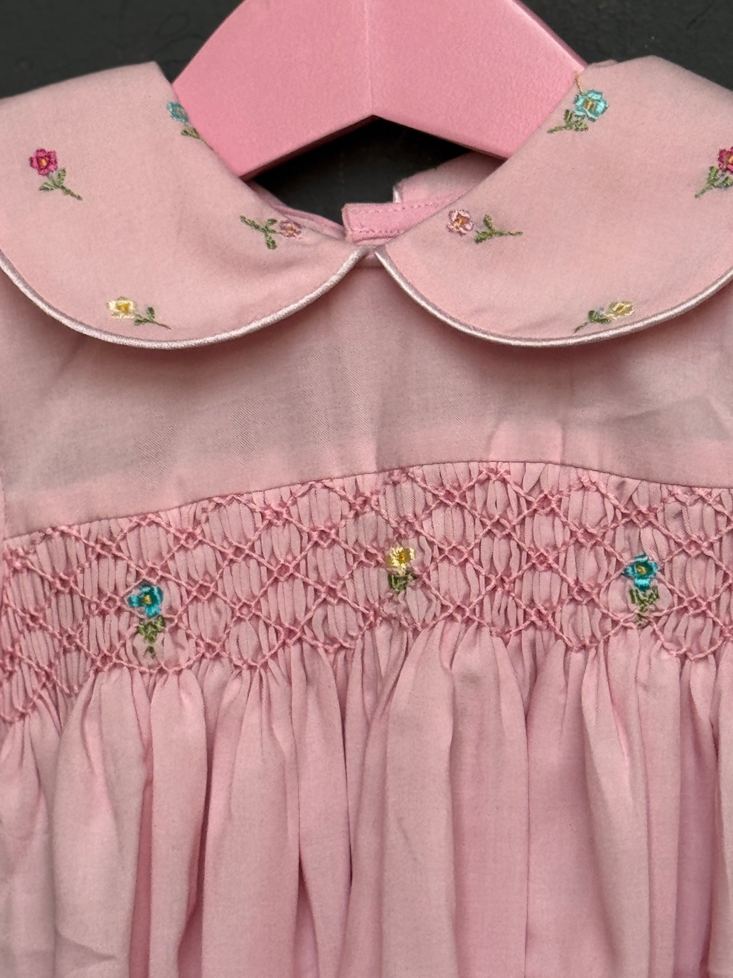 Smocking cotton frock for girls with embroidery on collar - colour options available