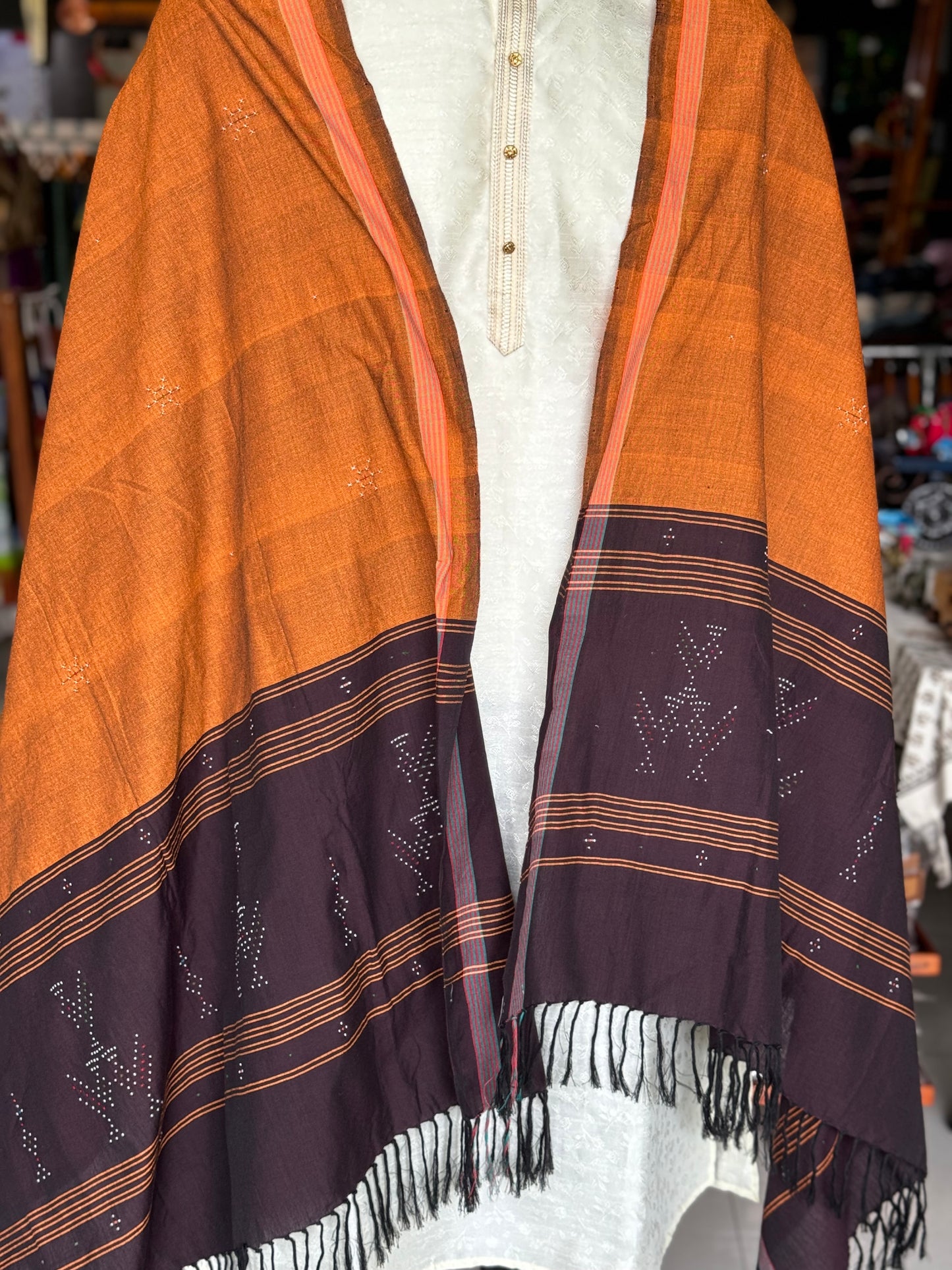 Burnt orange and aubergine cotton Tangaliya handloom dupatta