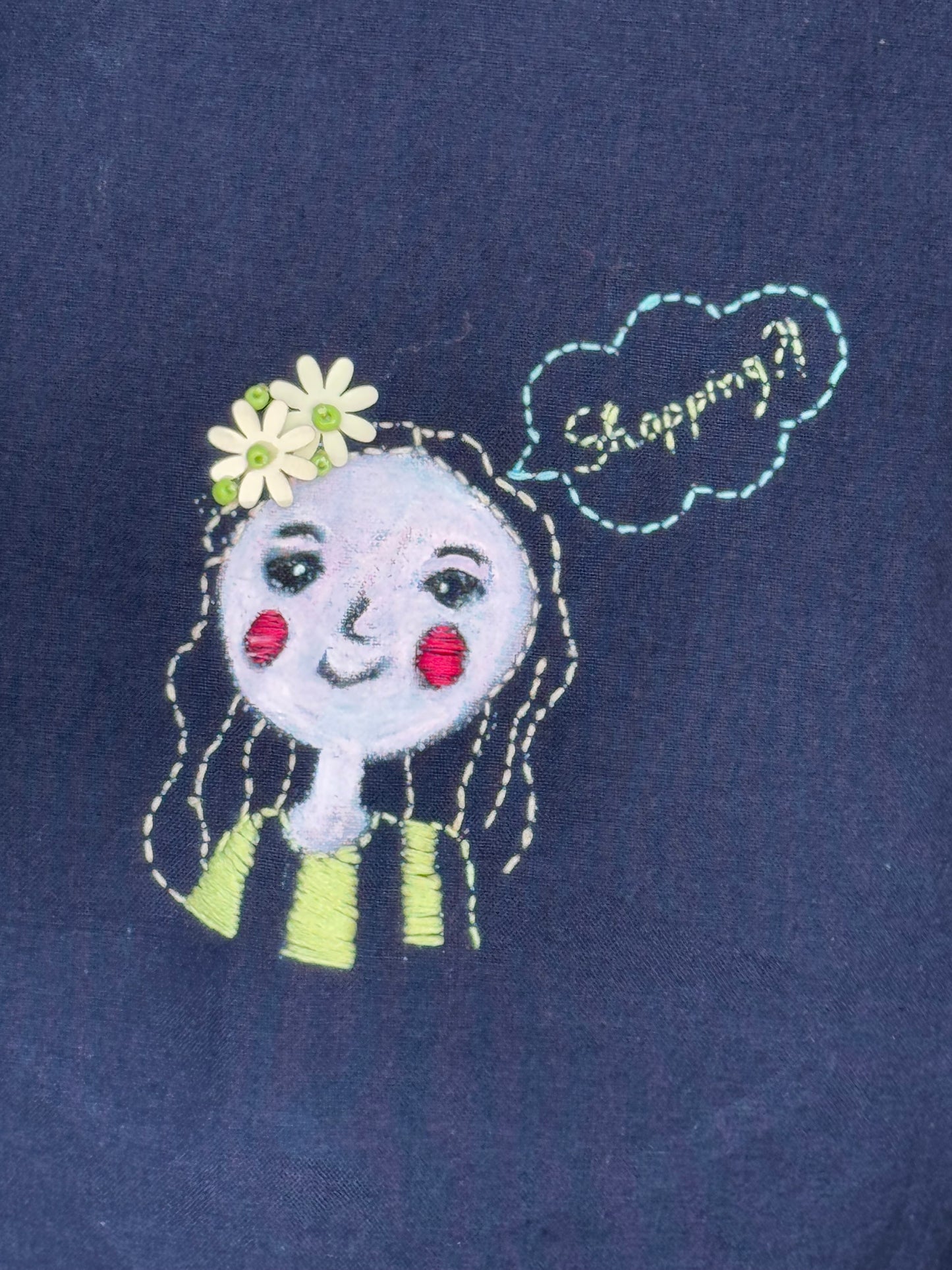 Shopping on your mind - embroidered, painted navy blue flex cotton full sleeves shirt for women