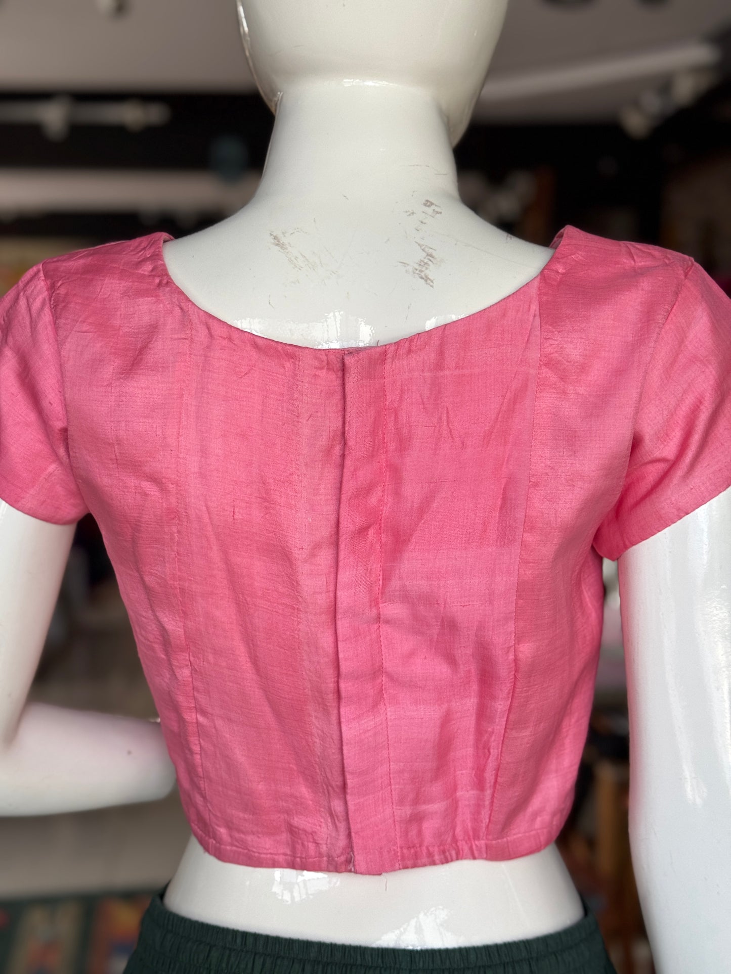 Light pink soft handwoven mulberry silk back open blouse