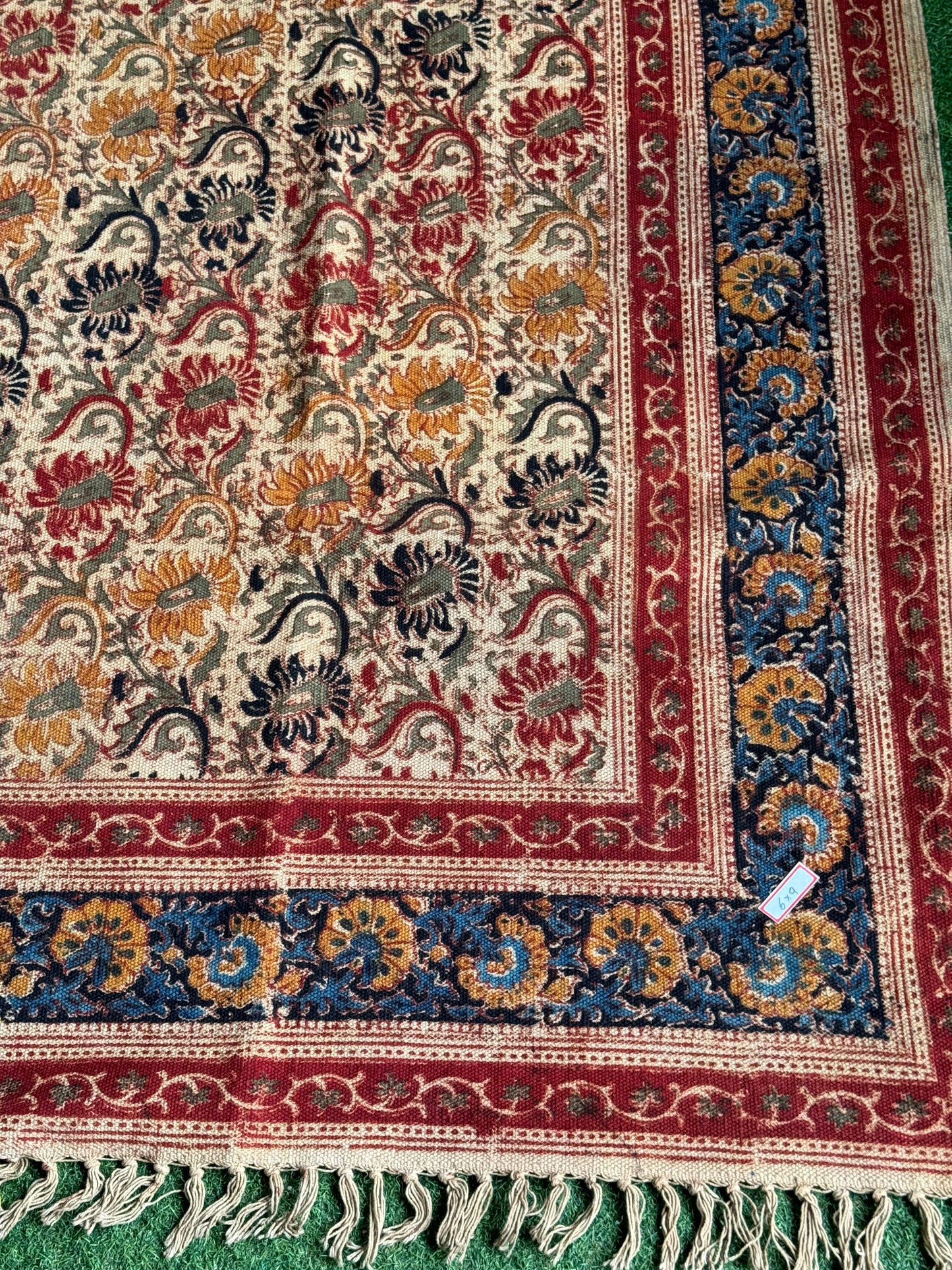 6 x 9 feet cotton Kalamkari hand block printed carpet