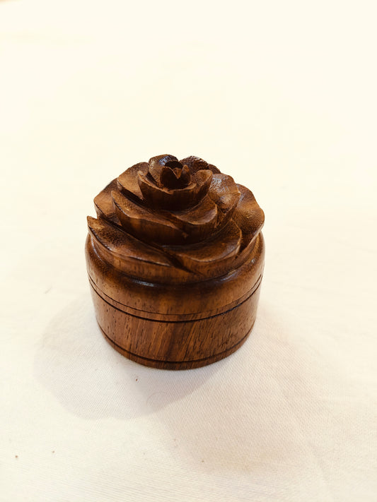 Sindhoor / gift coin / Finger ring / neck chain holder - handcrafted wood small Gift box with rose on top