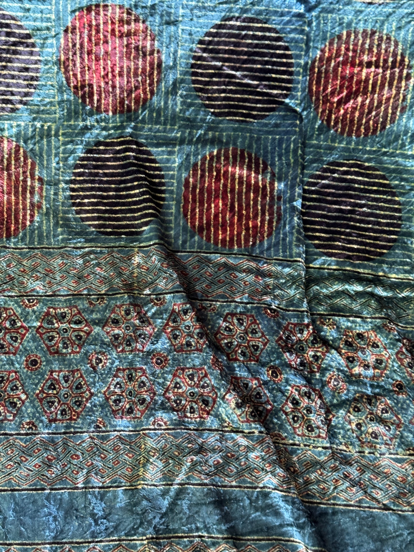 Velvet kurti fabric with Ajrakh hand block prints