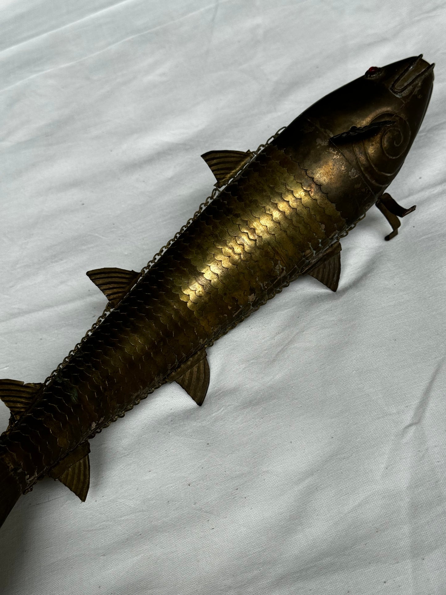 Fish - vintage piece handcrafted in brass - with spring action for bending