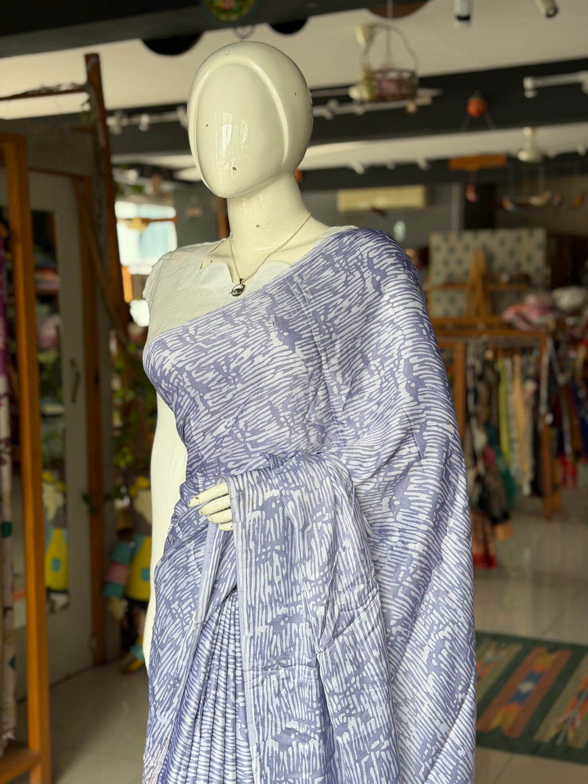 Lavender batik hand block soft modal yardage saree / fabric - handcrafted