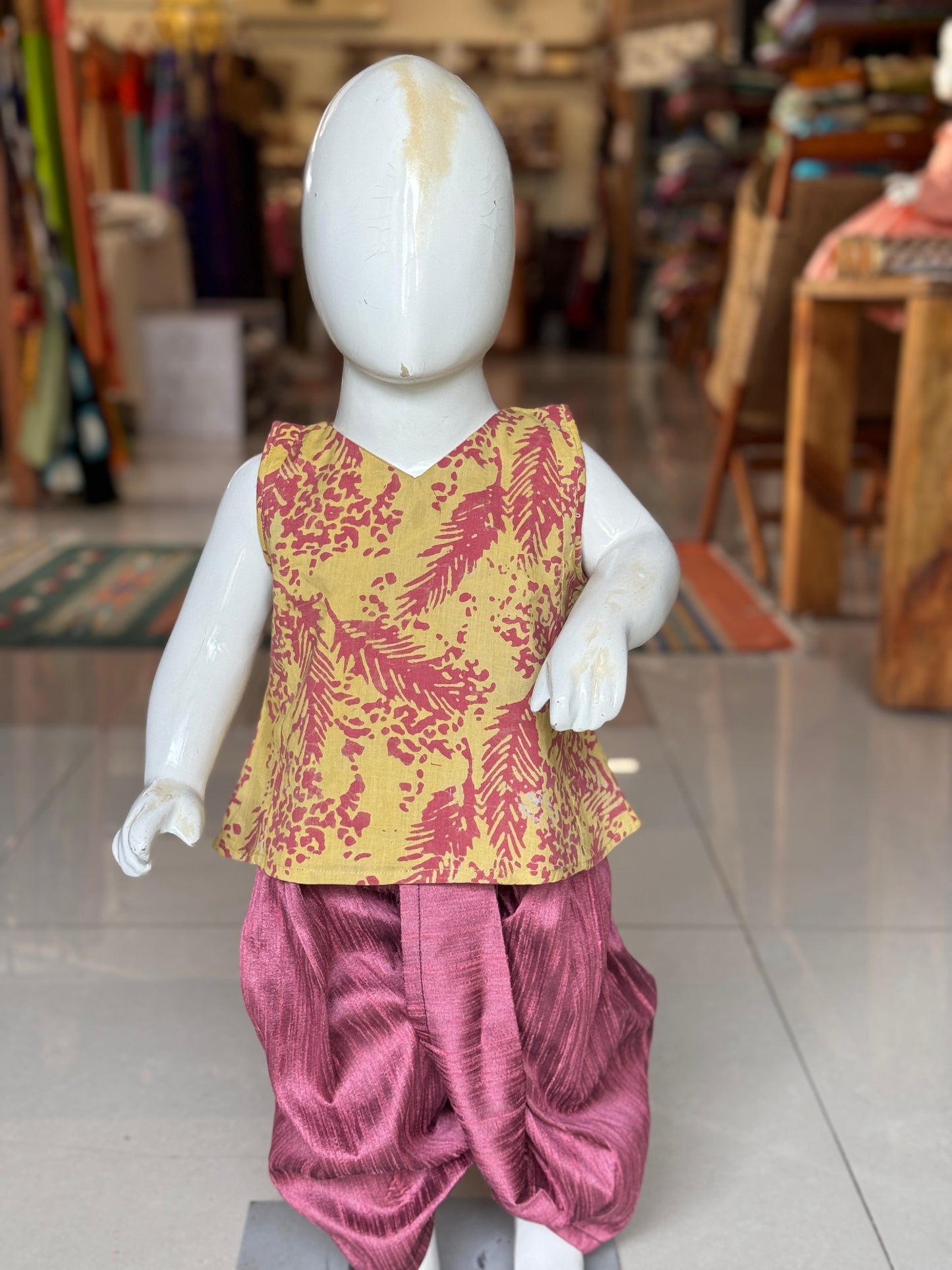 Yellow batik cotton toddler / baby girls top