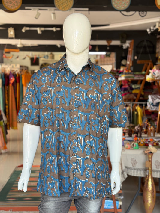 Guru Dutt’s Pyaasa film iconic print half sleeves mens natural dye, hand block printed cotton shirt