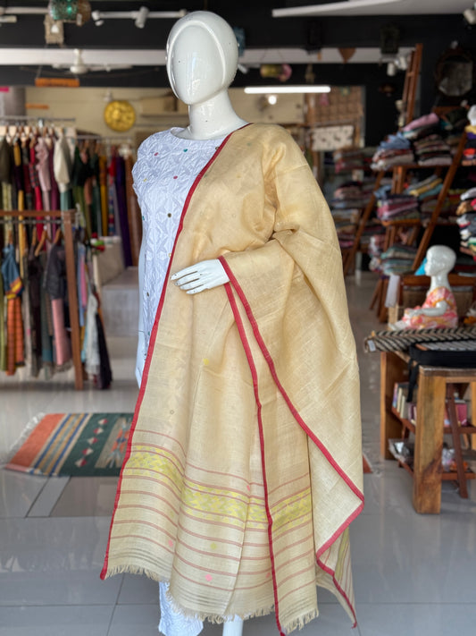 Beige Dhakai silk cotton Manipuri handloom dupatta