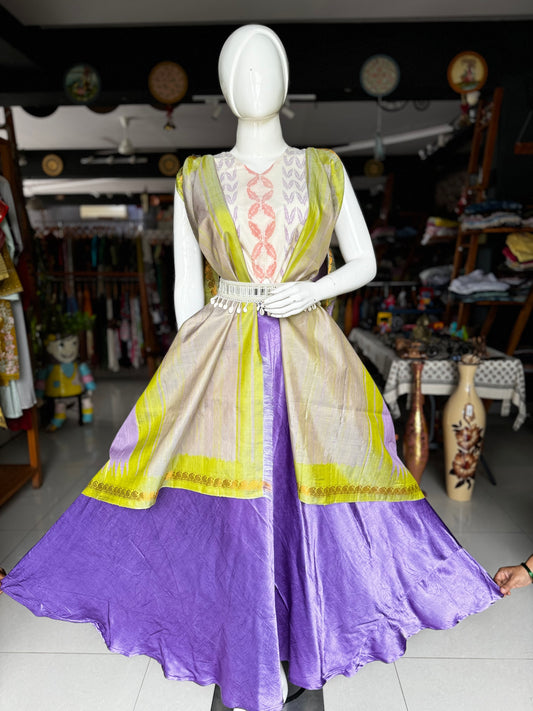 Lavender plain mashru lehenga skirt