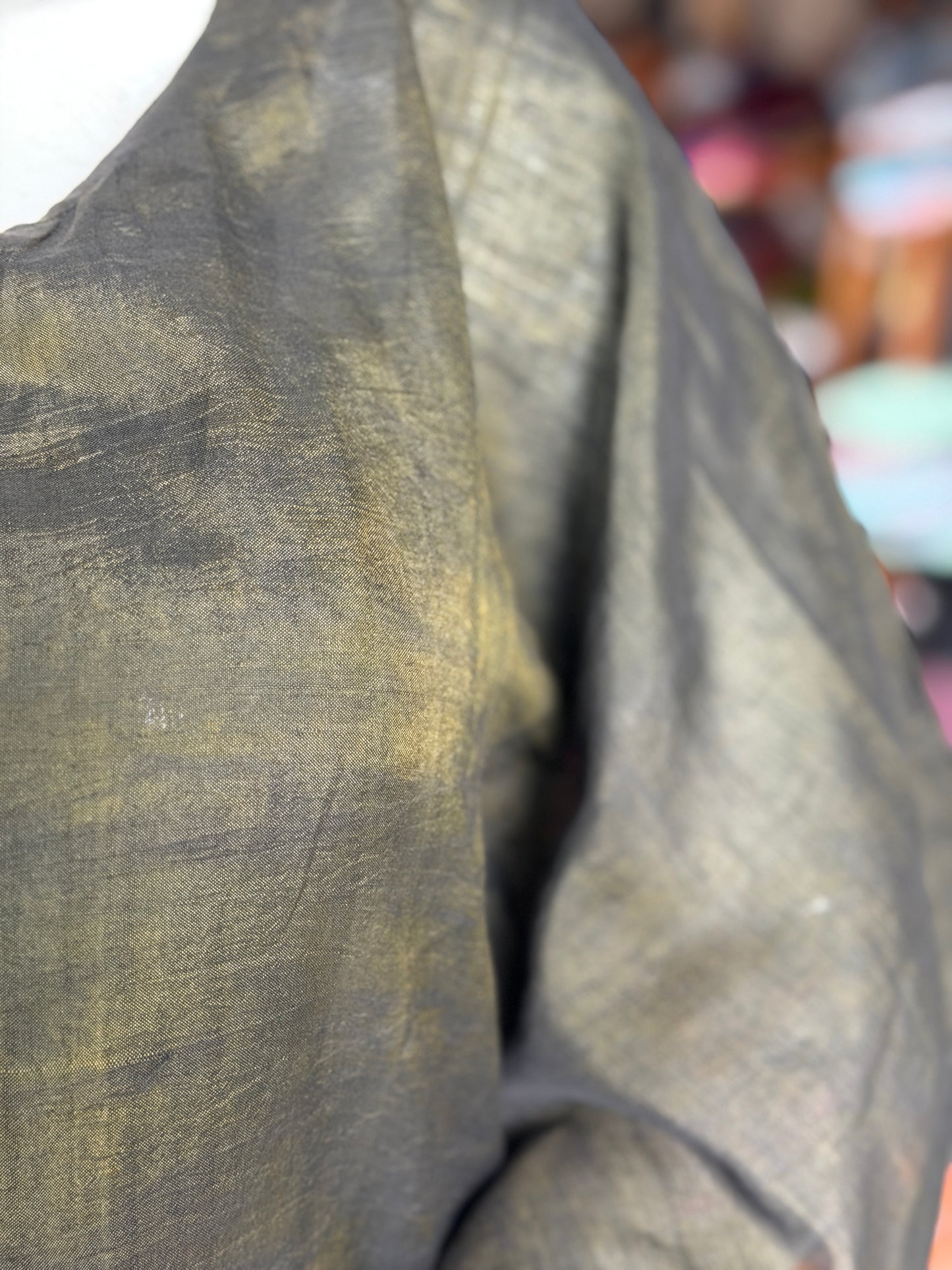 Mehendi green handwoven silk cotton kaftan style top