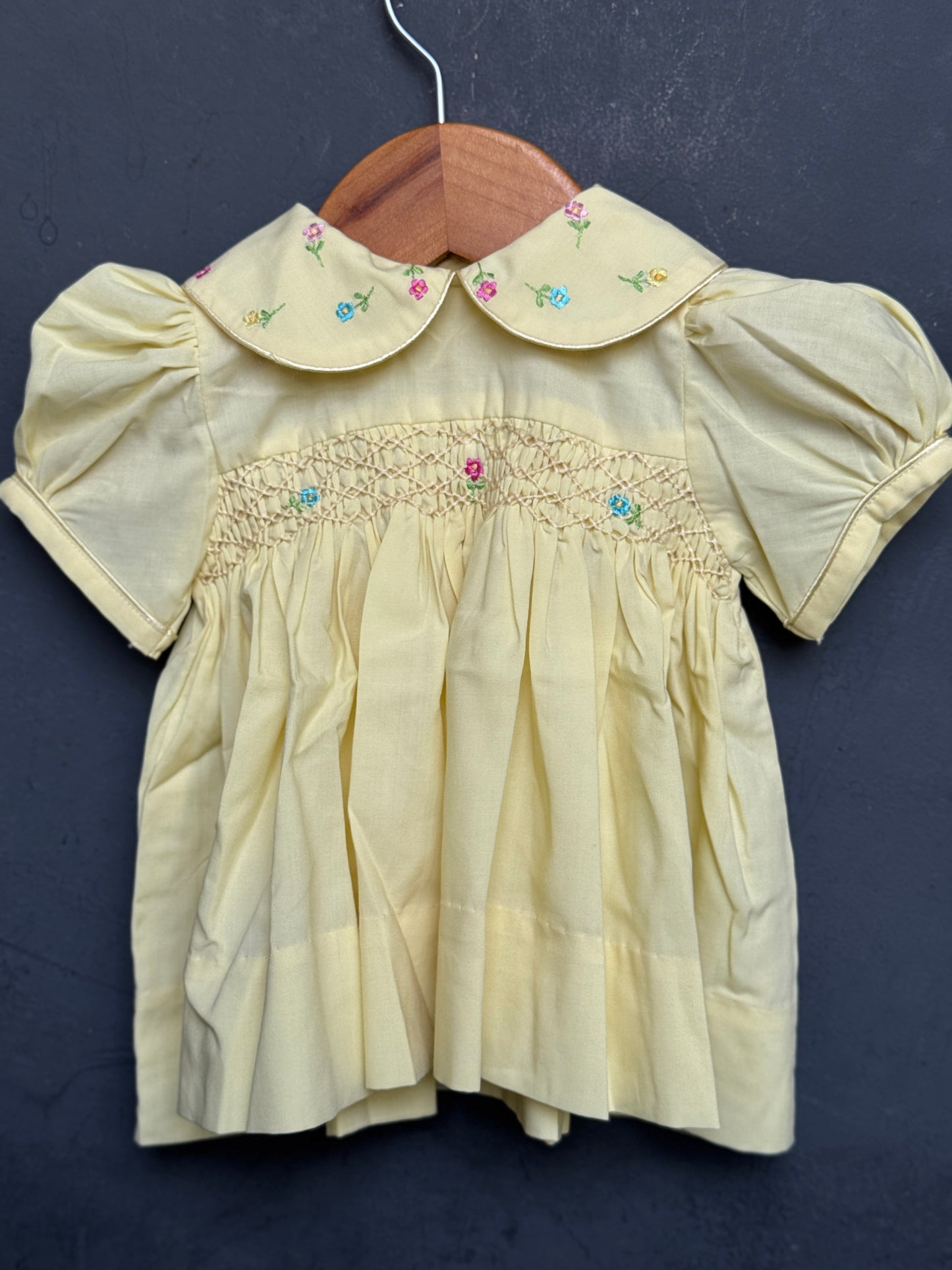 Smocking cotton frock for girls with embroidery on collar - colour options available