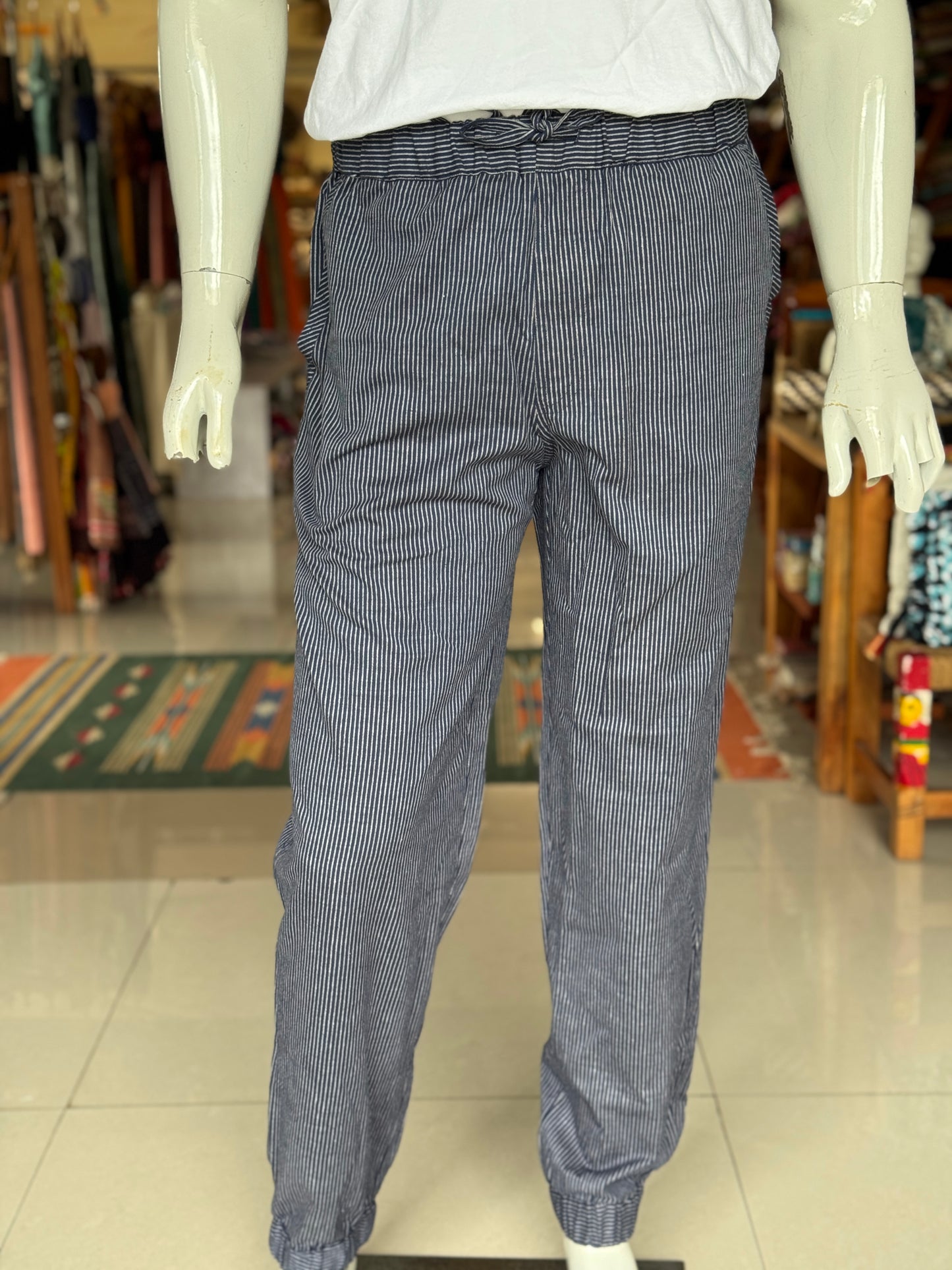 Navy blue with stripes cotton jogger pants with elastic