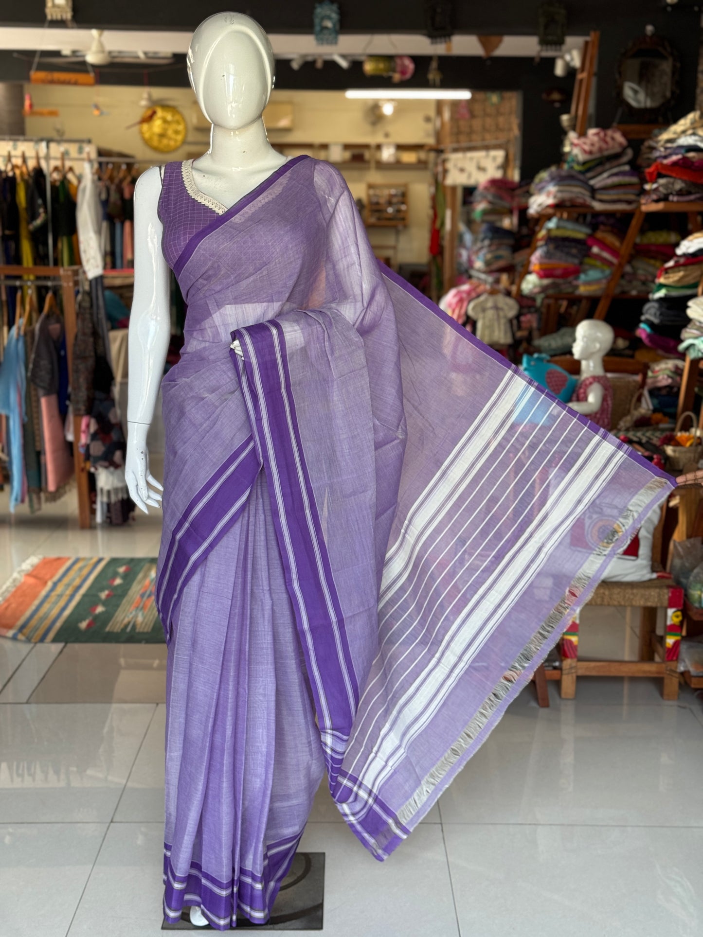 Plain light weight soft handloom Bobbili cotton saree - multiple colors available