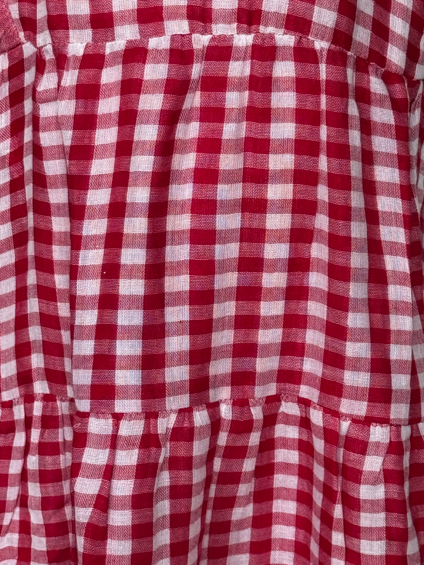 Red and white checks soft cotton gamcha frock for girls