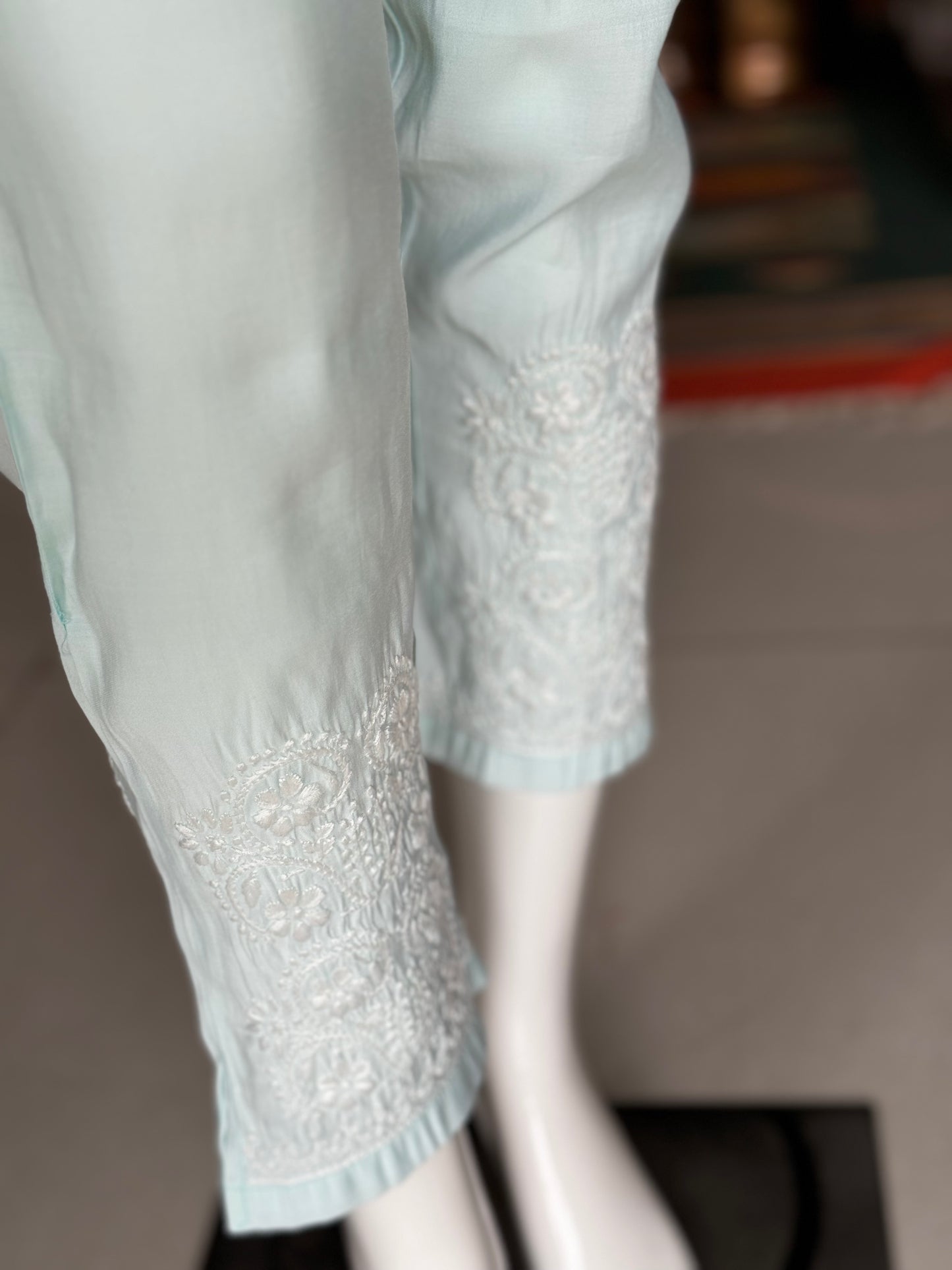 Pastel ice blue Chikankari hand embroidery coord set