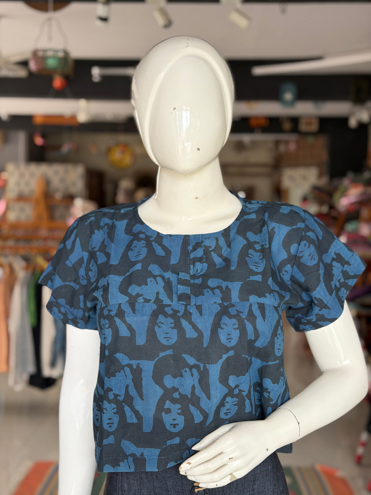 Guru Dutt’s Pyaasa film iconic print women’s top - natural dye, hand block printed cotton