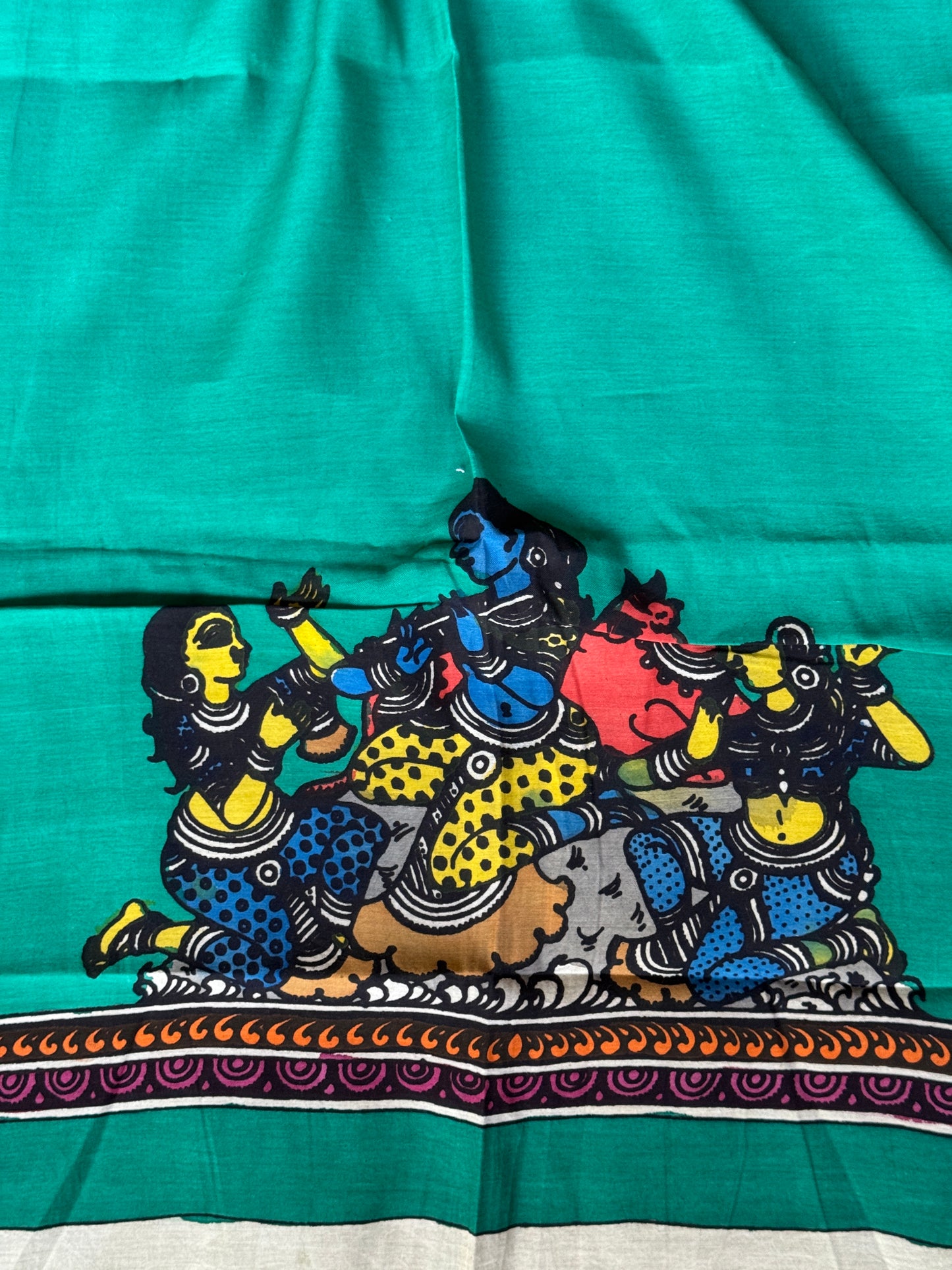 Silk Pen Kalamkari handpainted unstitched blouse piece with border - multiple designs n colors available