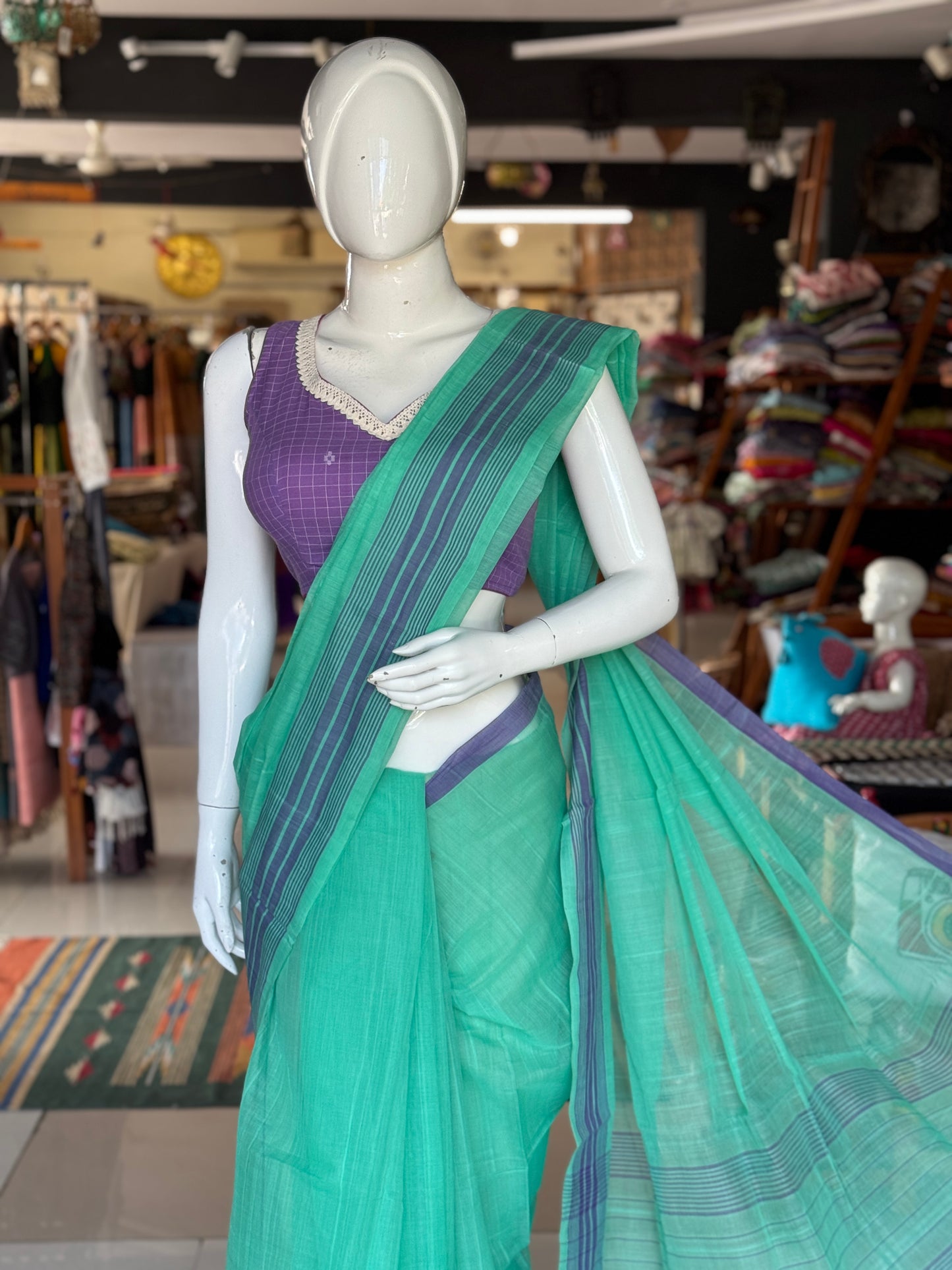 Plain light weight soft handloom Bobbili cotton saree - multiple colors available