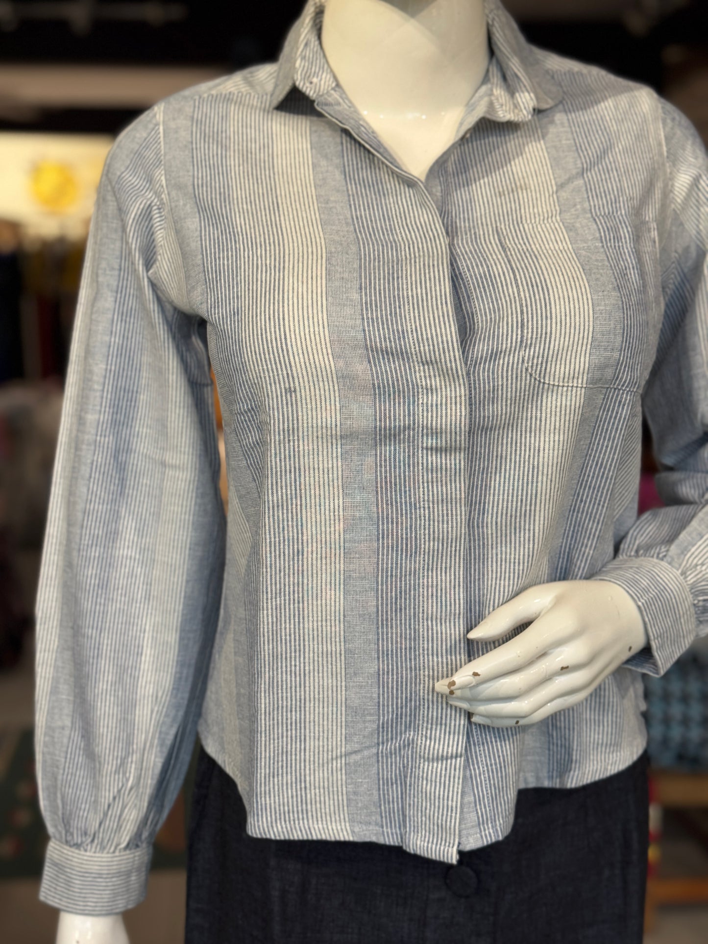 White n blue stripes cotton shirt for women