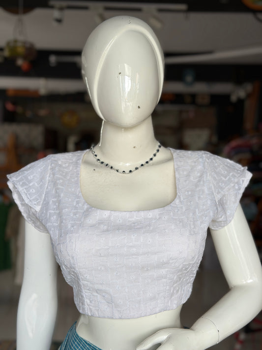 White hakoba short sleeved cotton blouse - front and back open options available