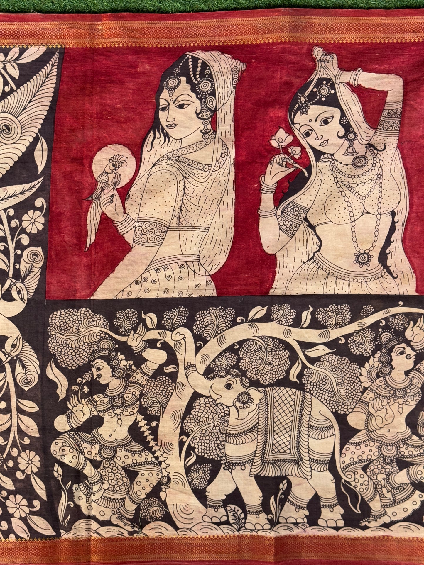 Pen Kalamkari hand painted cotton dupatta